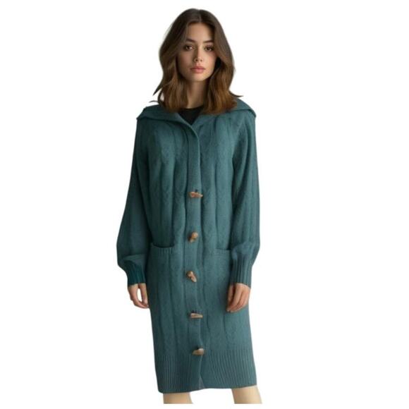 Pink Rose Jackets & Blazers - Pink Rose Women Long Sleeve Knitted Open Front Duster Cardigan Green Sz S